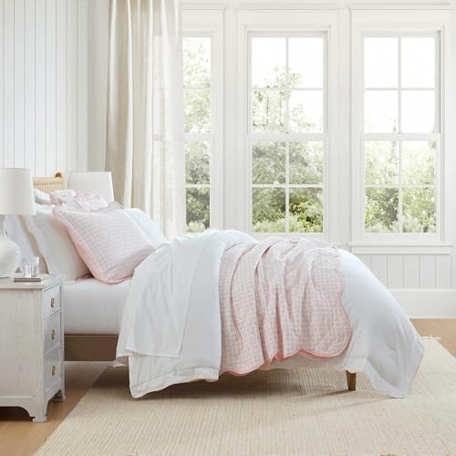 Image of Martha Stewart - King Quilt Set, 100% Soft & Breathable Bedding with a Lightweight Feel for Year Round Comfort, 3 Piece Bed Set with Matching Pillowcases (Olivia Gingham Pink)
