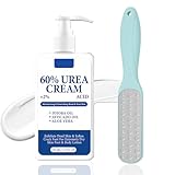2Pcs Fusspflege Set, 150ml Urea Creme 60 Prozent, Fußcreme mit Hornhautfeile, Foot Cream zur Reparatur Rissiger Fersen für Füße und Hände, Sanft Feuchtigkeitsspendende Fußpflege Creme für Frauen Mann