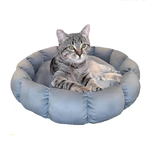 Image of Calming Dog & Cat Bed |Small Size Bed| Length 19 Inches, Width 19 Inches, Height 5 Inches | Extra Soft Fluffy Donut Cuddler | Cozy Plush Anti-Anxiety Cushion for Comfortable Sleep (Grey)
