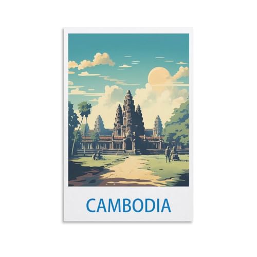 ZHILIJING Poster de voyage vintage du Cambodge (30 x 45 cm) - Impression sur toile - Décoration murale moderne pour chambre à coucher
