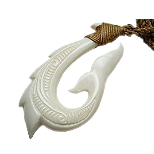 Hawaiian Makau Bone Fish Hook Whale Tail Pendant Necklace3