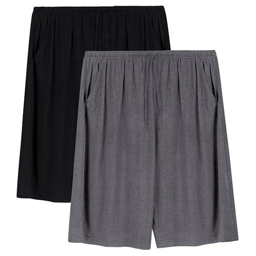 Image of Mens Pajama Shorts, Mens Sleep Shorts Lounge Soft Comfy Pj Bottom Sleeping Pants Breathable Summer Modal Sleepwear(2 Packs)