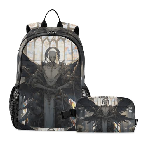Travel Backpack Lunch Bag Set for Hiking Picnic, Backpacks with Insulated Lunch Box Temple Skeleton Print