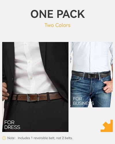 Image of Chaoren Leather Ratchet Belt 2 Pack Dress with Click Sliding Buckle 1 3 /8 inch in Gift Set Box - Adjustable Trim to Fit