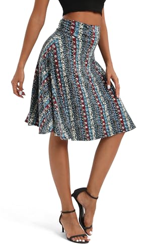 Image of Urban CoCo Women's Ruched High Waist Knee Length Jersey A-Line Stretchy Flared Casual Skirt