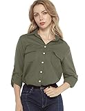 Match Women's Linen Button-Down Long Sleeve Shirts with Pockets #2046(XL, R-Green)