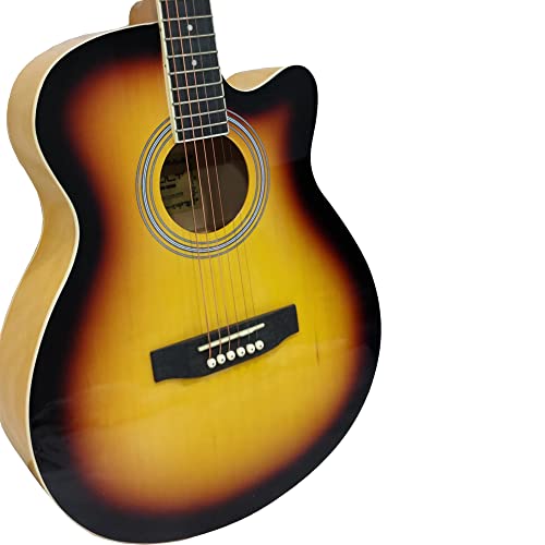 Image of Vault EA20 Basswood Guitar Kit With Learn To Play E-Book, Bag, Strings, Straps, Picks, String Winder & Polishing Cloth - 40 Inch Cutaway Acoustic Guitar - Sunburst