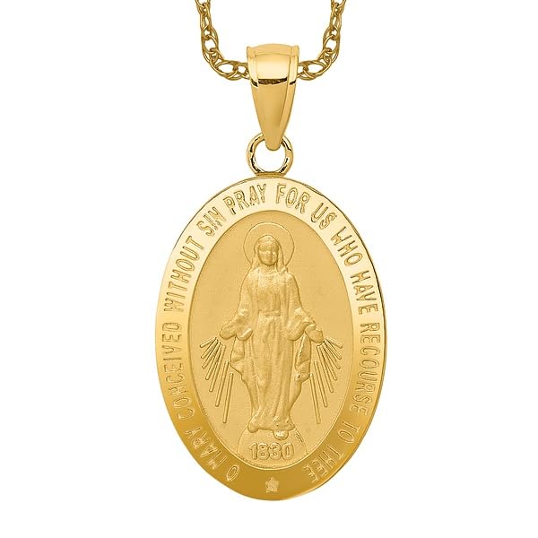 IceCarats 14K Solid Yellow Gold Our Lady of Miraculous Medal Blessed Virgin Mary Necklace Chain Pendant Charm