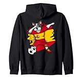 Diseño de bandera española de fútbol para cualquier fanático del fútbol del equipo de fútbol de España. Divertido traje de futbolista de perro dabbing para los amantes del fútbol de España tiene un bulldog dabbing con una camiseta deportiva de la bandera de España haciendo baile hip hop dab
