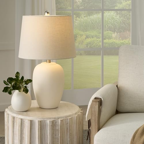 Nourison Home 23" Natural White Ceramic Jar Table Lamp for Bedroom, Living Room, Dining Office, with Off-White Shade - Image 4