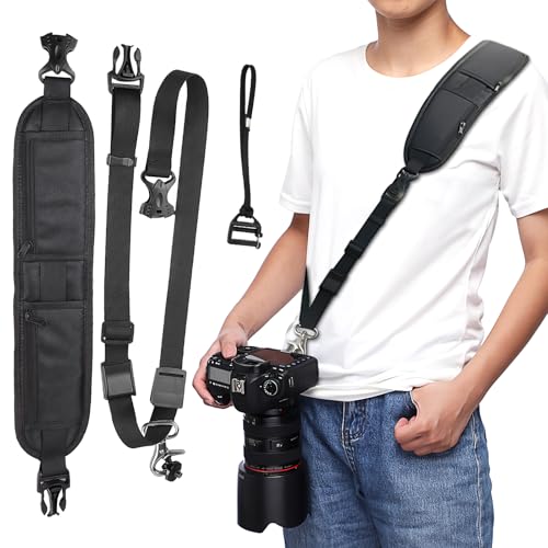 Camera Shoulder Strap Anti-slip Camera Sling with Quick Release Safety Tether and Comfortable Padding, Adjustable Crossbody Harness for DSLR Camera Canon Nikon Sony Fuji