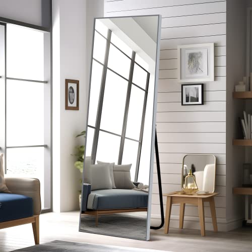 Image of NeuType Full Length Bedroom Wall-Mounted Floor Mirror with Standing Holder (Sapphire)