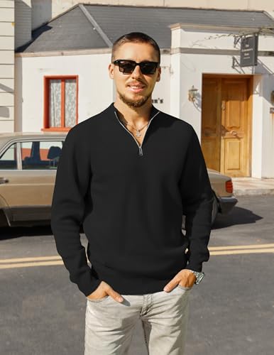 COOFANDY Mens Quarter Zip Pullover Slim Fit Lightweight Knit Pullover Sweaters Casual Polo Sweater4