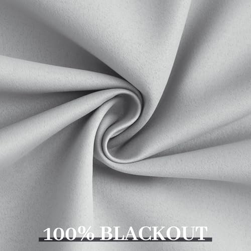 Yakamok Light Grey Room Darkening 100% Blackout Curtains Grommet Extra Wide Window Treatment with 2 Thick Layers-Grey Thermal Insulated Drape 1 Panel for Living Room Patio Door 100 by 84 Inches Length