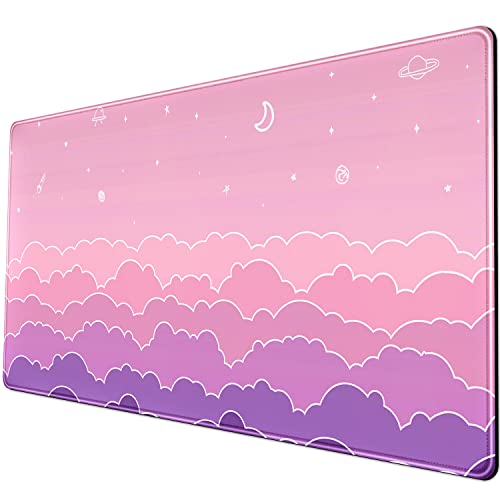 Kawaii Mouse Pad Desk Gaming Accessories Cute Clouds Xxl Mouse Pad Pink Anime Office Decor Desk Mousepad Large, 31.5X15.7In Extended Keyboard Mousepad For Desk Girl With Stitched Edges Non-Slip Rubber #TOP4