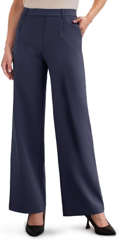 ESOFT Womens Dress Pants 27"/29"/31 Business Work Pants Wide Leg Pull On High Waisted Casual Stretchy Trousers Pockets
