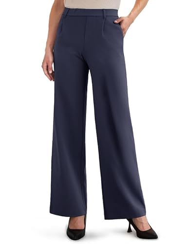 ESOFT Womens Dress Pants 27"/29"/31 Business Work Pants Wide Leg Pull On High Waisted Casual Stretchy Trousers Pockets