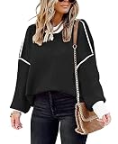 ETCYY Womens Oversized Sweaters Fall 2026 Fashion Clothes Trendy Batwing Sleeve Colorblock Striped Knit Pullover Tops,Black,Medium
