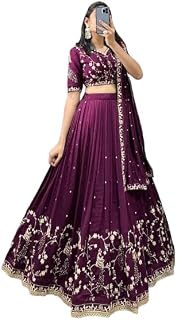Suppar Sleave Women's Embroidered Vichitra Silk Lehenga Choli Dupatta Set Semi-Stitched Blouse and Fit & Flare Style Price In India