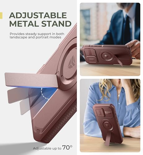 Image of Dexnor for iPhone 16 Pro Max Case with Slide Camera Cover & Adjustable Kickstand & Built-in Screen Protector,Compatible Wireless Charging Shockproof Heavy-Duty Mangetic Protective Cover,Maroon Red