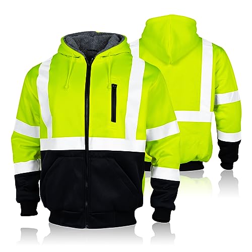 FONIRRA Men's High Visibility Safety ANSI Class 3 Lined Fleece Hoodie Sweatshirt with Black Bottom Jumper Workwear for Men(Yellow,2XL) by FONIRRA - Used condition - US$41.57