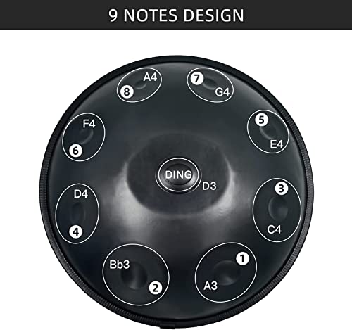 Steel Hand Drum, Handpan Drum en Re menor, 9 notas, instrumento de 22 pulgadas con bolsa suave, mazo y soporte metálico miniatura 3