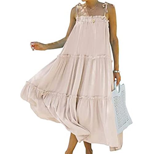 Robe TrapèZe PlisséE à Bretelles Nouvelle Robe Longue De Plage De Couleur Unie