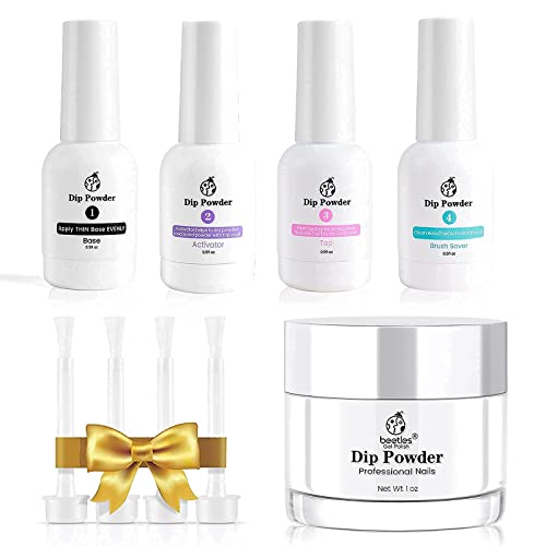 Beetles Clear Dip Powder Kit Base-Top Coat, Activator, and Brush Savor Dipping Powders Essentials Kit (Steps 1-4), 0.5oz Bot Dipping-Powder Acrylic Nail Manicure Pedicure