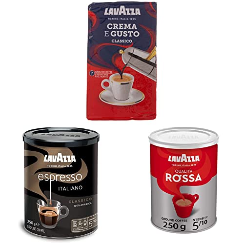 Image of Lavazza Crema E Gusto Ground Coffee Powder, 250g & Caffe Espresso, 250 g & Qualita Rossa Ground Coffee Powder, 250g