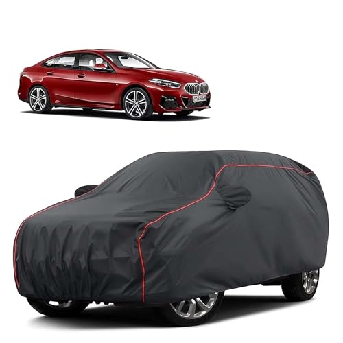 Image of Sulfar 100% Water Resistant Car Body Cover Compatible with Mirror for BMW 2 Series (Triple Stitched, Full Bottom Elastic, Dark Grey Taffeta with Red Piping)
