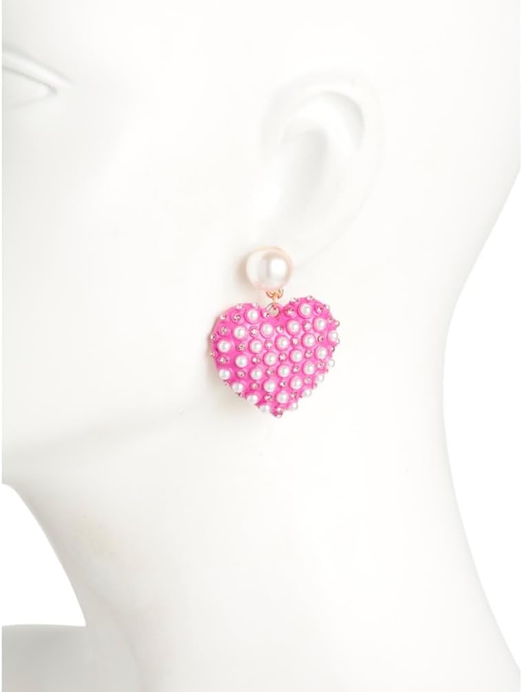 Betsey Johnson Womens Sweetheart Earrings (Pink Pearl Hearts, One Size)