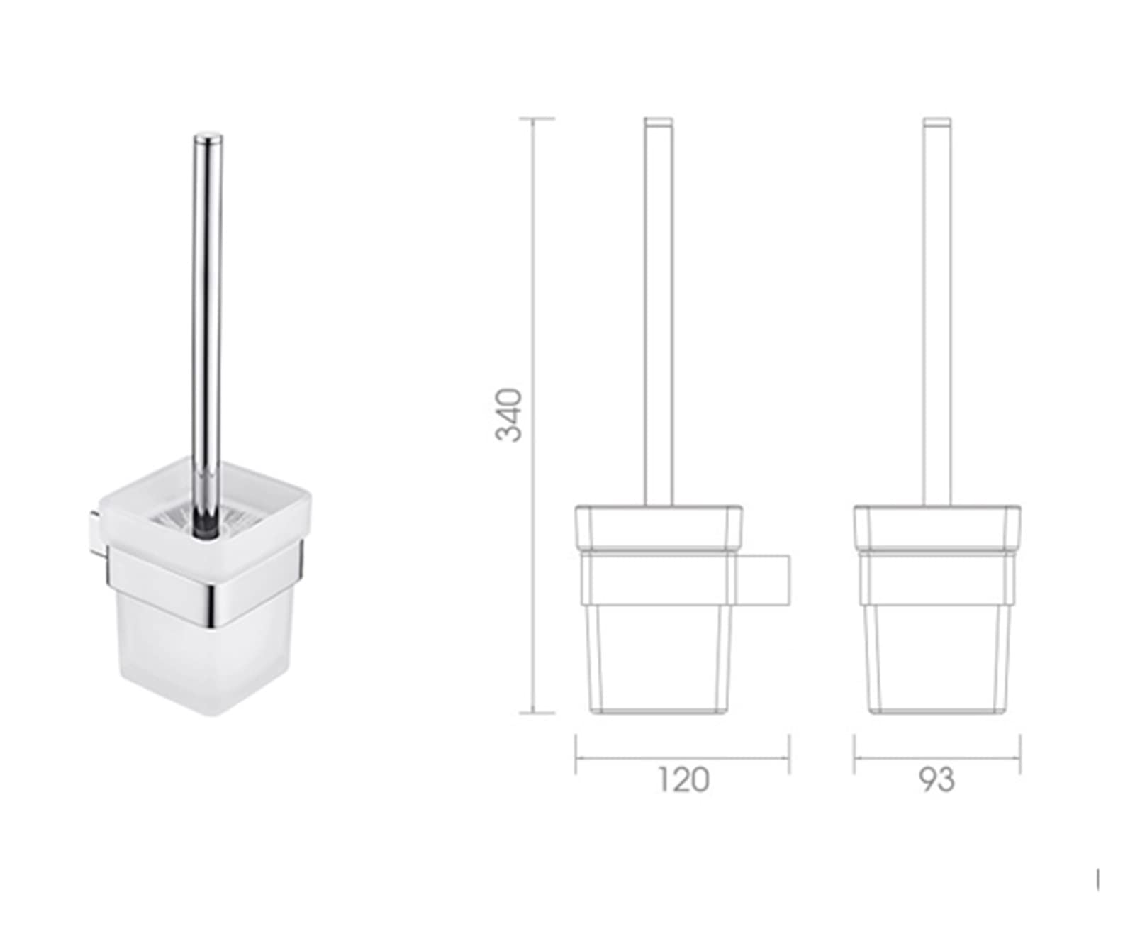 d Scopino WC Quadrato a Parete con Supporto - Strumento per la Pulizia del Bagno, Elegante Tazza in Vetro Lucido, Accessori contemporanei per Una Facile igiene