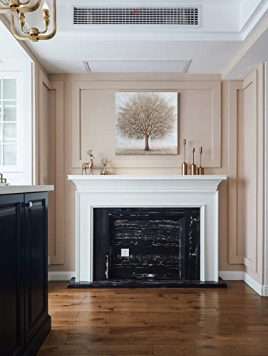 Yelash Abstract Tree Of Life Painting - Tree Canvas Wall Art For Home - Light Brow Tree Picture Poster Home Mural Decor For Living Room Wrapped Ready To Hang 14X14 Inch #TOP2