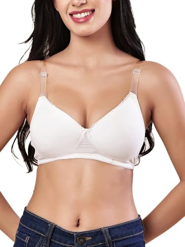 Image of Women's Seamless Padded Non Wired Cotton Stretch Everyday Bra| Detachable Straps | Transparent Straps Included