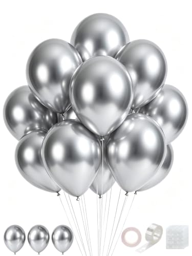 Silver Balloons 100 Pcs 12 Inch Heavy Duty Thickened Latex Balloon Kit
