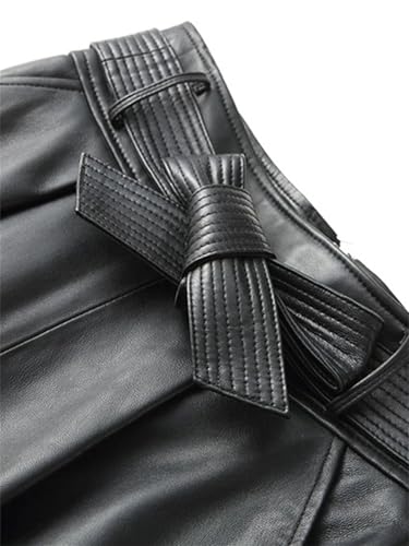 Women Pu Zipper Skirt with Sashes High Waist A Line Midi Skirt with Pocket Casual Skirts4