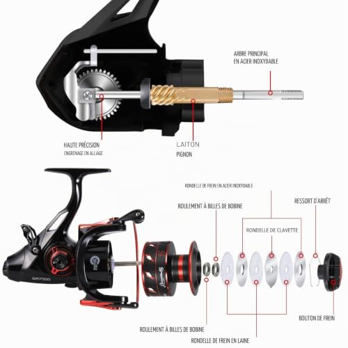 Sougayilang SA Carpe Moulinet 5.5:1 Bobine métallique à Grande Vitesse, puissante filage Moulinets de pêche 12+1BB Carpe et Silure Moulinet de pêche + Bobine Graphite de Rechange – vue 4