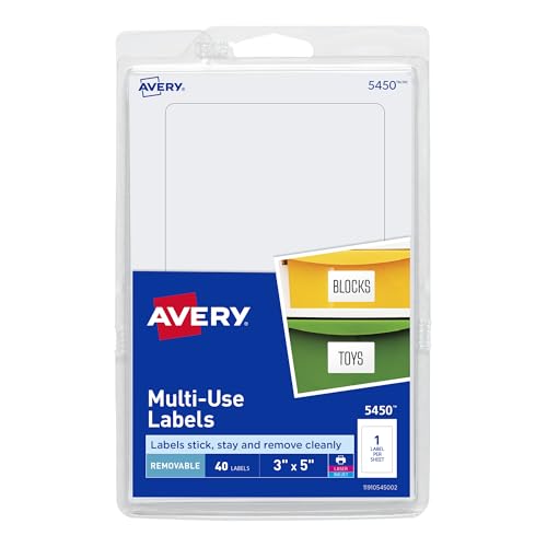 Avery 5450 Removable Print or Write Labels, 3 x 5 - White (Pack of 40)