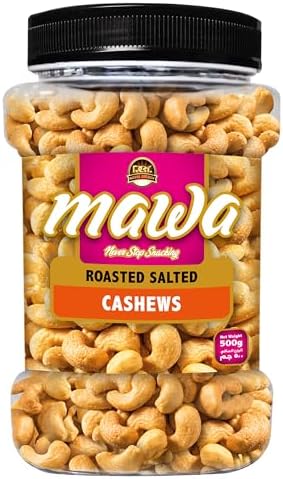 Mawa Dry Roasted Salted Cashew Nuts 500g | Premium Crunchy Snack | Plant Protein | Dry Roasted | No added oil | Keto & Paleo friendly | Reusable Plastic Jar | 500g