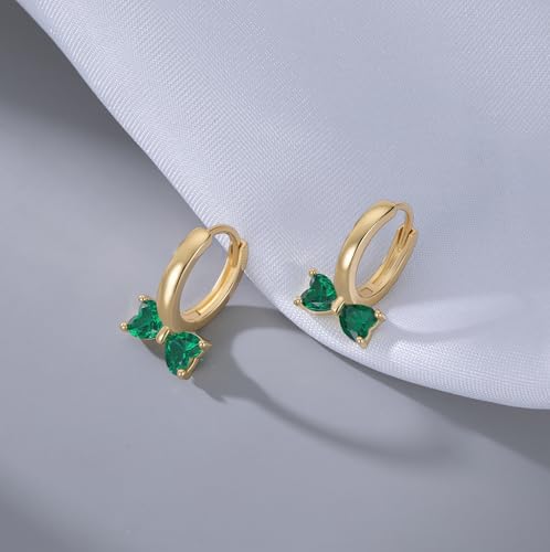 SLUYNZ 925 Sterling Silver Green CZ Bow Hoop Earrings for Women Teen Girls Love Bow Hoop Earrings Huggie4