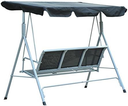 Outsunny Garden 3 Seater Metal Swing Chair Hammock Canopy Oustdoor Swinging Seat Bench Seat (Black)