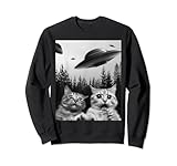 Mens Womens Cat Selfie With UFO Spaceship Sweatshirt