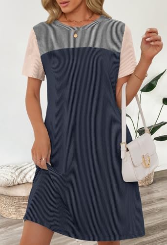 MEROKEETY Women's 2025 Spring Summer Mini Dresses Casual Short Sleeve Crewneck T Shirt Shift Dress2