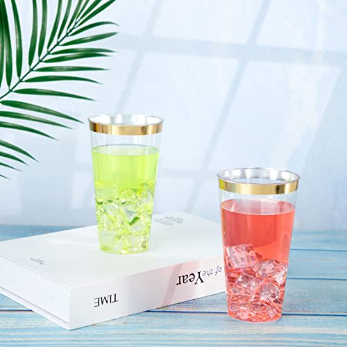 100 Pack Gold Plastic Cups,16 Oz Gold Plastic Cups Elegant Clear Plastic Wine Cups,Big Size Fancy Disposable Party Cups/Wedding Cups/Plastic Gold Beverage Drinking Cups For Party & Wedding #TOP4