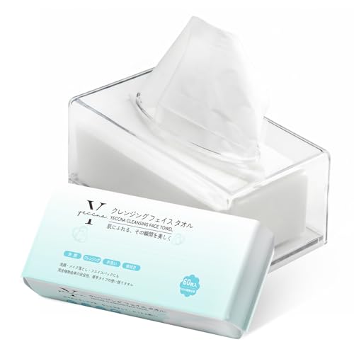 【YECCNA】 ティッシュケース 透明 クリア フェイシャルタオル付き おしゃれ 縦置き 横置き 洗面所 リビング 寝室 ドレッサー アクリル スタイリッシュ 詰め替え簡単 (シンプル)