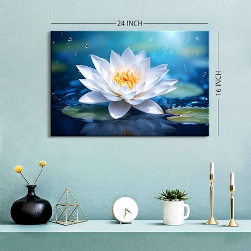 Image of Lotus Flower Wall Art Zen Living Room Wall Decor White Water Lily Floral Canvas Picture Spa Yoga Room Decor Nature Botanical Plant Painting Meditation Poster Spiritual Artwork Home Decoration 16x24 inch