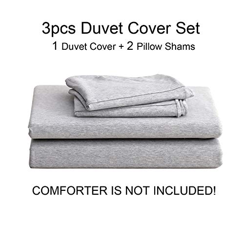 Pure Era Jersey Knit Duvet Cover Set 100% T-Shirt Cotton Super Soft Comfy 3Pc Bedding Set With Zipper Closure (Heather Grey, Queen) #TOP6