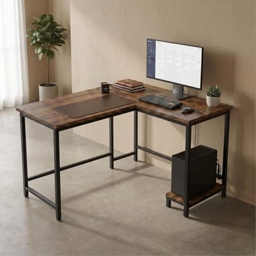 Image of L Shaped Computer Desk for Home Office | Multi-Purpose Study Table & Gaming | Engineered Wood Corner Workstation for Laptop & PC | Space Saving Desk | Rustic Brown | 130X50X75cm