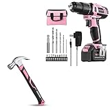 WORKPRO Pink Cordless 20V Lithium-ion Drill Driver Set+WORKPRO 16 oz Claw Hammer
