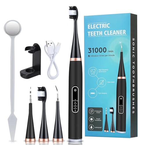 Image of Obvie Sonic Electric Toothbrush for Adults, 5 Modes, Plaque removal for teeth, Teeth Whitening Kit 2 Brush Heads, 2 Cleaner & Battery Last up to 30 Days, IPX7, Electric Power Tooth brush (black)